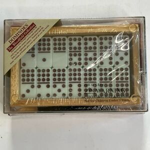 The Woodfield Collection Dominoes Wooden Box Beveled Glass Collectable Game New